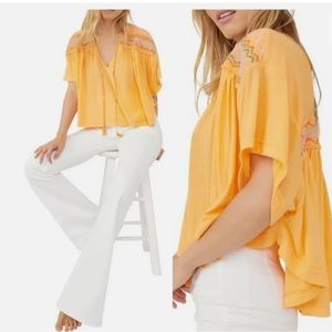 NWT Free People Market Embroidery Trim Tee In Carrot Ginger S‎